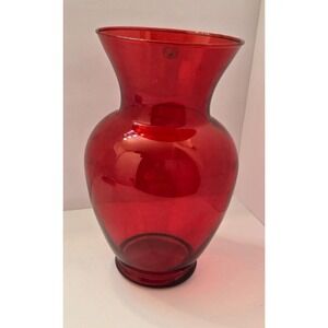 Hand Blown Red Art Glass Vase Mexico | Tall Flared Rim | Vintage Decor